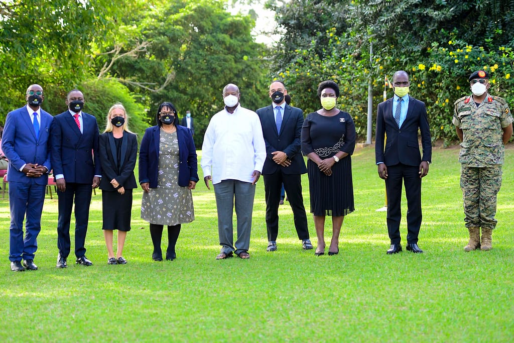President Museveni poses with the Nexus Green delegation