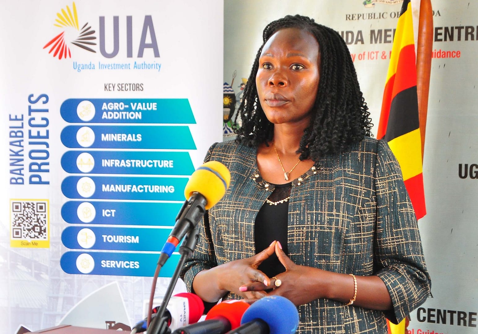 The Minister of State for Investment, Hon Evelyn Anite addressing the press at the Uganda Media Centre