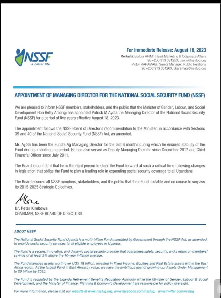 NSSF official statement